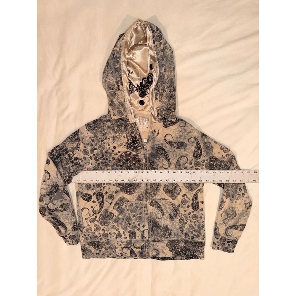 Oleg Cassini Sport Paisley Zip Up Hoodie Satin Lined Embroidered Hood Cream L - Picture 3 of 6